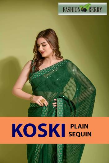KOSKI PLAIN SEQUIN BY FASHION BERRY BEAUTIFUL  PLAIN SEQUENCE ALL PRINTED DESIGNER SAREE WHOLESALER IN SURAT